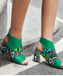 Geo Pattern Block Heel Sandals